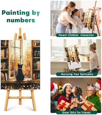 Possoco 2 Pack Paint by Numbers Kit for Adults Beginner, Black Cat Adult Paint by Number Kits on Canvas, DIY Acrylic Vintage Books Number Painting for Adults for Home Decor Gift 16x20 Inch