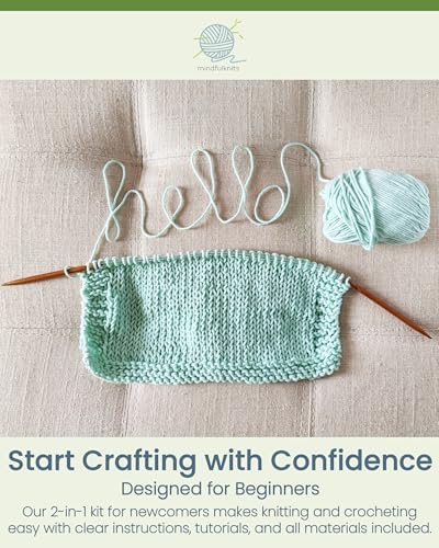 mindfulknits Knitting Kit for Beginners Adults with Knitting Needles, Yarn Needle & 100% Cotton Knitting Yarn (4) – Make Washcloths - Zen Basic Knitting Supplies Set for Relaxation & Stress Relief