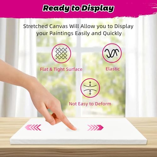 5 Pack Stretched Canvas for Painting, 5 Size 4x4” to 12x16, 100% Cotton with Natural Cottonseed Husk, 5/8" Thick Frame, Triple-Primed, Warp-Resistant, Ready to Paint for Acrylics, Oils