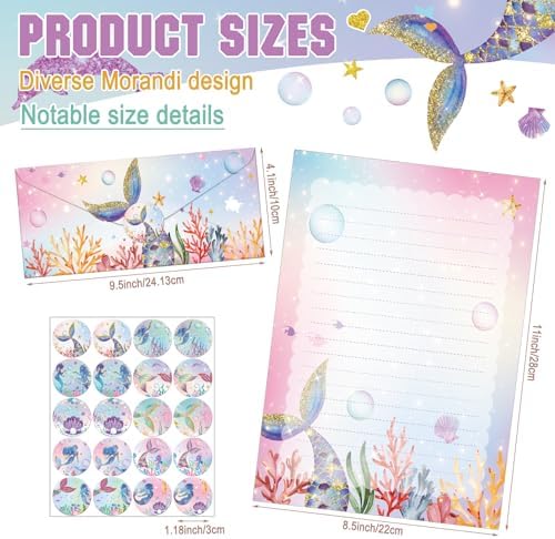 TaoBary 160 Pcs Mermaid Stationery Paper and Envelopes Set, 8.5 x 11''