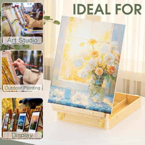 LUCYCAZ Tabletop Easel for Painting, Adjustable Wooden Sketchbox Art Easel | Portable Desktop Painting Easel for Adult, Student, Artist, Beginner