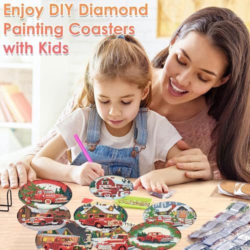 ijbnhd 8 PCS Christmas Diamond Art Coasters Kit with Holder