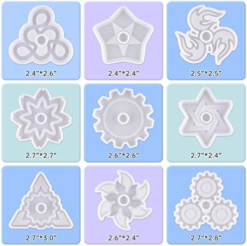 NiArt Fidget Spinner Silicone Resin Mold Kit, 9 Molds, 10 Bearings Set