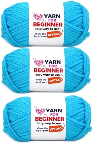 Teal Blue Cotton Crochet & Knitting Yarn for Beginners - Easy-to-See Stitches, Cotton-Nylon Blend, 3x50g Kit