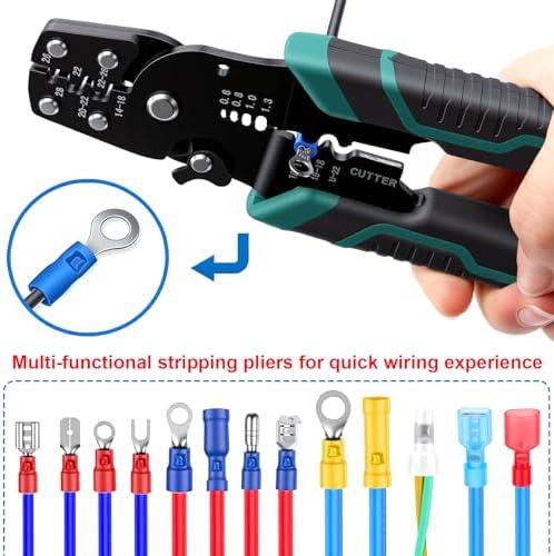 smseace Wire Crimping tool Wire crimper,stripper and cutter for insulated/Bare/Heat Shrink connectors(22-10 AWG) Multifunctional stripping crimping pliers (No connector included)