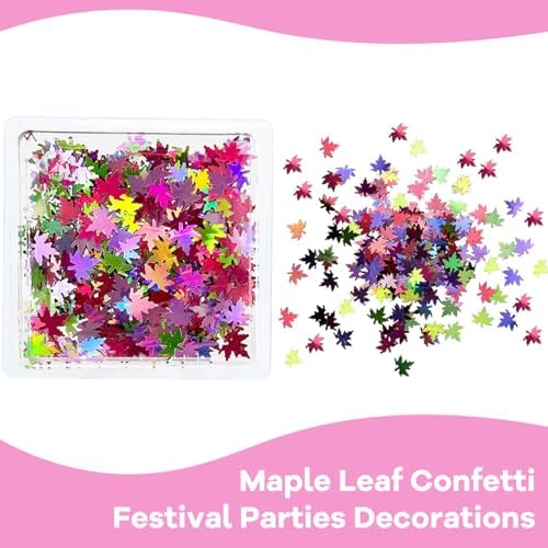 Multicolor Glitter Maple Leaves Sequins Accessories for DIY Journal, Shiny PVC Maple Leaves Confetti for Party Decorations, Mini Leaf Sequins Accessories for Drawing Notebooks.Pink Yellow Dark Pink