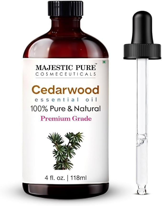 Majestic Pure Cedarwood Essential Oil for Diffuser - 4 Fl Oz | 100% Pure and Natural Essentials Oils for Aromatherapy, Massage, Steam inhalation, Soap and Candle Making, Cedarwood Oil