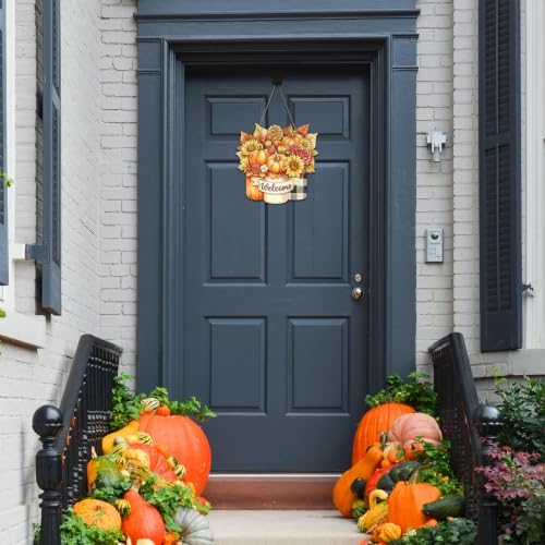 Unfinished Fall Wreaths Wood Crafts to Paint Set of 3, 11" Bulk Autumn Leaves Pumpkin Wreath Ornaments for Painting, Unfinished Wood Cutouts DIY Ornaments for Front Door with Ropes