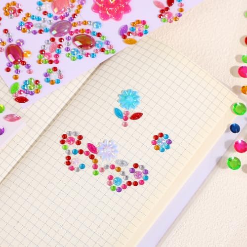Gem Stickers for Crafting, Face, Eye, and Body Makeup, DIY Decoration, Kids' Rewards (Gem Stickers F (8 Sheets))