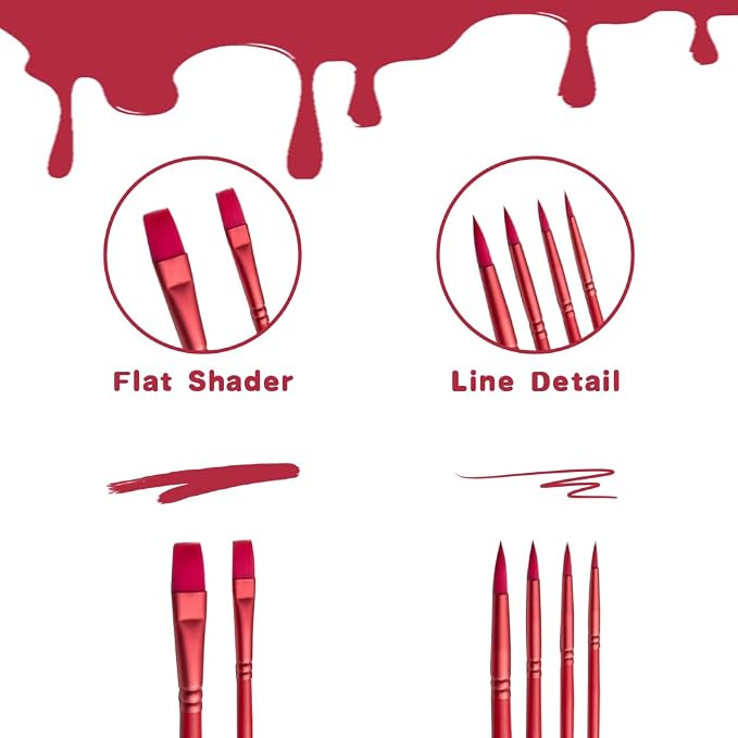 Acrylic Paint Brush Set, 6 pcs Watercolor Brushes, Painting Brush Nylon Hair Brushes for All Purpose Oil Watercolor Painting Beginner Kits (6, Red)