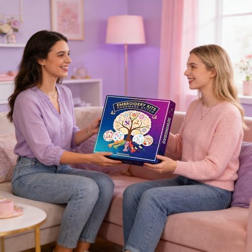 Huacan Embroidery Kit for Adults Beginners with 3 Hoops & Gift Box