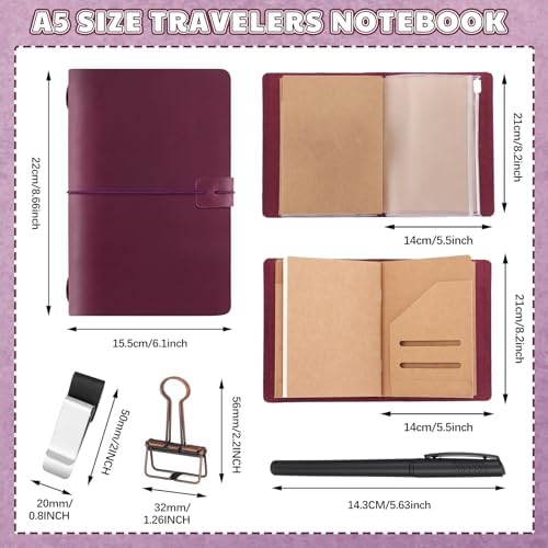 Thenshop Leather Travel Notebook 3 Inserts,Purple,A5 Size