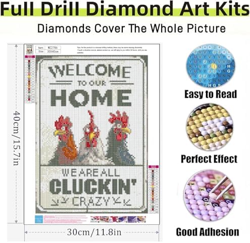WNPOKN Vintage Farm Chicken Diamond Art Kits for Adults 12x16inch