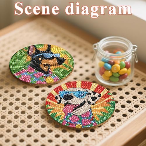 DOTSOPS 8 Pcs Dog Diamond Painting Coasters for Beginners with Holder 4 in