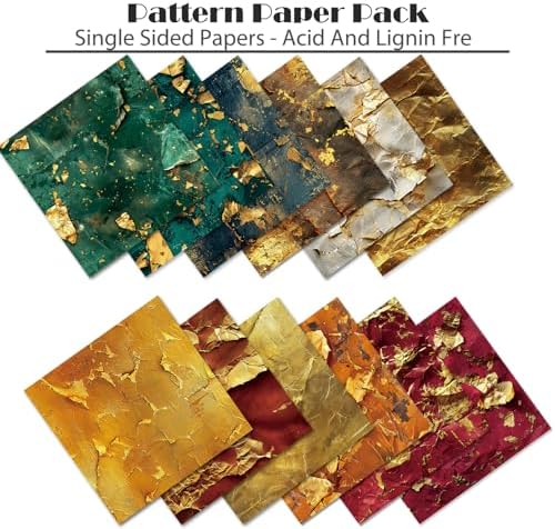 6x6 Scrapbook Paper Pad - Luxury Gold Foil Texture 160gsm Heavyweight Cardstock, 24 Pcs Distressed Metallic Decorative Paper for Scrapbooking, Junk Journal Supplies & DIY Crafts