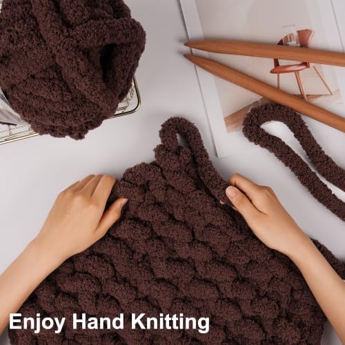 Chunky Yarn for Hand Knitting, #10 Chunky Blanket Chenille Yarn, Large Bulky Thick Jumbo Yarn, Super Chunky Knit Yarn for Crocheting, 8 Skein (8 oz 22 yds Each Skein), Dark Coffee