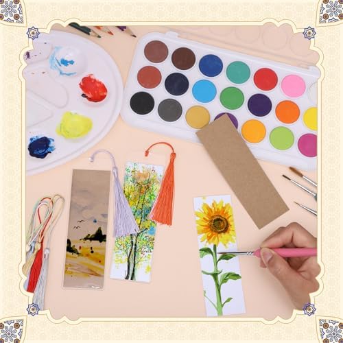 60 Sets Blank Kraft Paper Bookmarks Kit with Tassels and PVC Sleeves