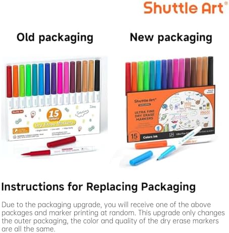 Shuttle Art Ultra Fine Dry Erase Markers, 15 Colors Whiteboard Markers with Erase, Dry Erase Markers Perfect For Writing on Whiteboards, Dry-Erase Boards,Mirrors for School Office Home