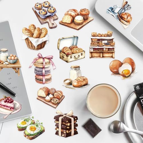 50 Pcs PET Transparent Baking Stickers, Waterproof Vinyl Bakery-Themed Decals for Laptop Skateboard Luggage, Watercolor Baking Supplies Stickers Gift for Kids Teens Adults(Baking)