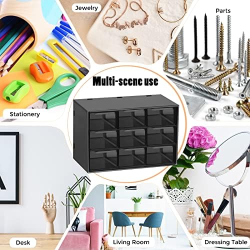 Marsui 4 Pack Desktop Storage Organizer with 9 Drawers Craft Organizer with Mini Drawers Plastic Organizers and Storage Containers for Craft Art Jewelry Cosmetics Sewing Supplies Accessory(Black)