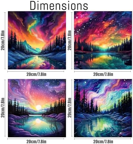 FQOVKYN 4 Pack Landscape Paint by Number for Adults Framed Canvas, DIY Aurora Arts and Crafts for Adults Beginner with Paint Brushes, Acrylic Paint Set for Home Wall Decor, 8 * 8 Inch