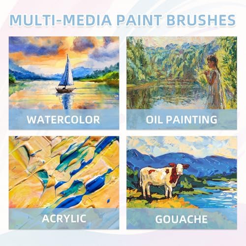 12 Pcs Flat Professional Artist Watercolor Paint Brush Set, Blue