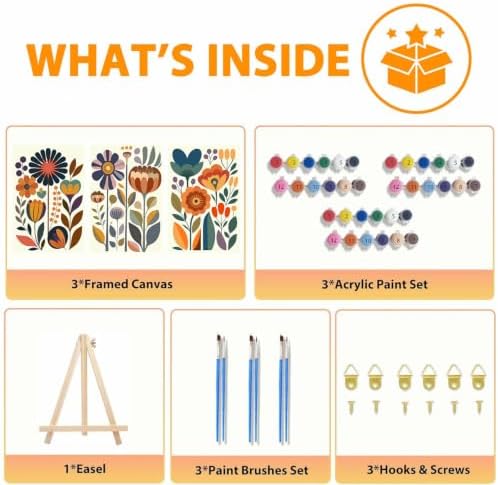 3 Pack Framed Paint by Numbers Kit for Adults, Flowers Paint by Numbers