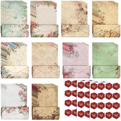 TaoBary 160 Pcs Vintage Floral Stationery Paper and Envelopes Set
