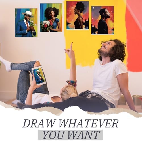 Blosssound 10 Set Pre Printed Canvas Pre Drawn Canvas Painting with Easel Kits 5" x 7" Outline Painting Panels for Beginners, DIY Craft Project, Party Favor, Home Decors(Black Couple)