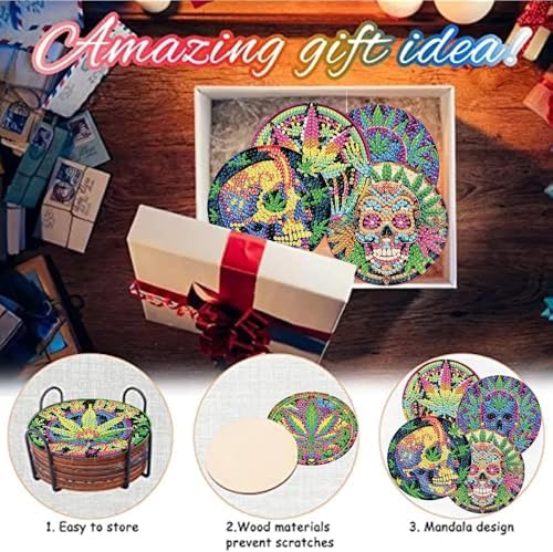 8 Pcs Leaf Diamond Art Coasters Kits, Diamond Painting Coasters Kits