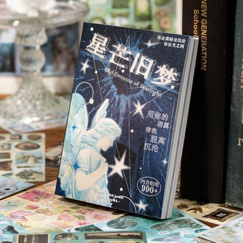 Japanese Retro Sticker Book, 800 Cartoon Stickers Book with Art Coated Paper Creative Activity Stickers for Adults, DIY Scrapbooking Phone Cases Laptops Party Gifts (Starlight Old Dreams)