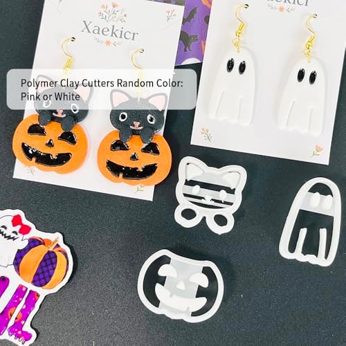 Xaekicr 3Pcs Halloween Polymer Clay Cutters Set – Ghost, Pumpkin, Cat | Clay Earring Cutters for Halloween Jewelry DIY | Polymer Clay Molds & Tools for Earrings Making