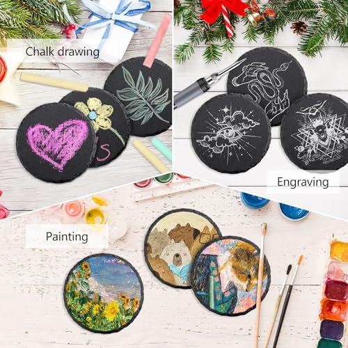 68 Pcs 4 Inch Round Black Slate Coasters Bulk for Laser Engraving