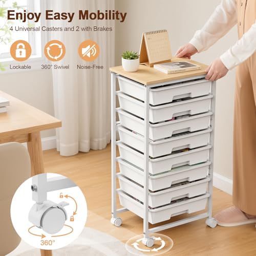 LEHOM Rolling Storage Cart with 8 Drawers, Utility Cart on Lockable Wheels
