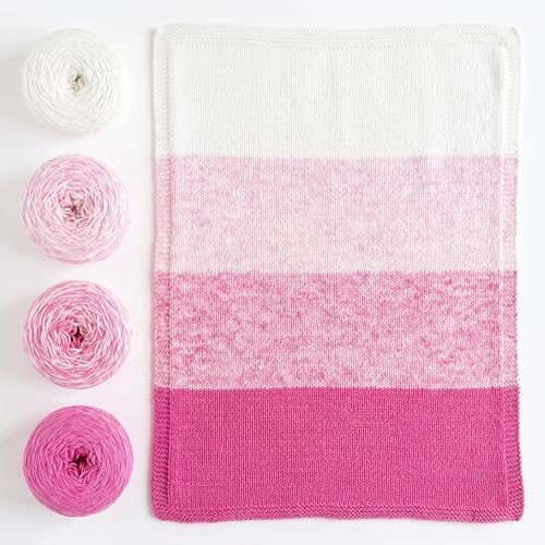 Revolution Fibers Baby Bloom Gradient Blanket Kit | 4 Balls of Gradient Yarn, 50% Cotton and 50% Viscose | Pattern Included for Knitting
