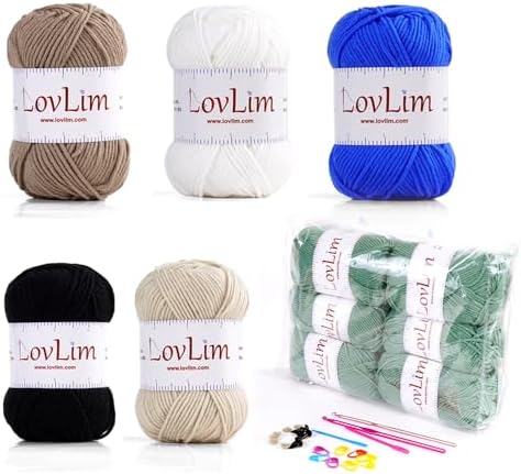 Yarn Pack, 6 skeins of 50g Each, Soft Cotton Yarn for Crochet and Knitting, Craft DK Amigurumi Yarn (Six Green Sage)