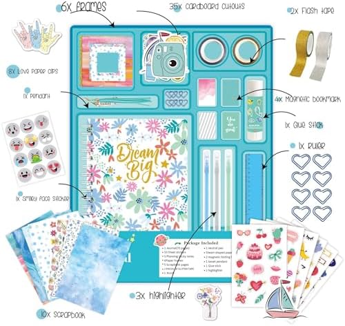 Pure Vie DIY Journal Kit for Girls Ages 8-14, Journaling Art Crafts Kit for Tween & Teen Girls, Creative Scrapbook & Diary Supplies Toy Set with Notebook Sticker - Fun Cute Birthday Xmas Gifts Ideas