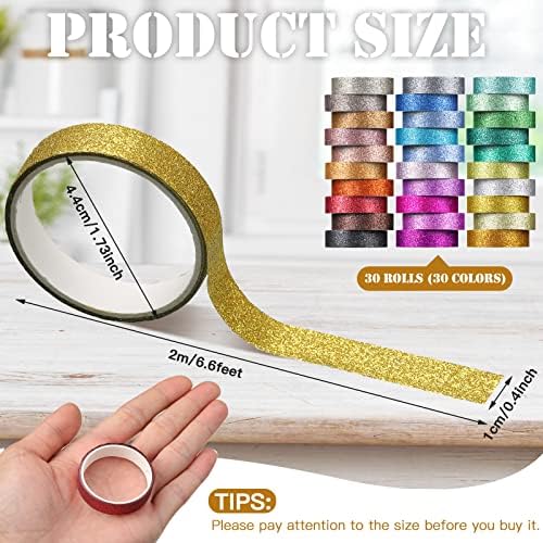 Asty 30 Rolls Colored Washi Glitter Tape, Christmas Decorative Washi Tape