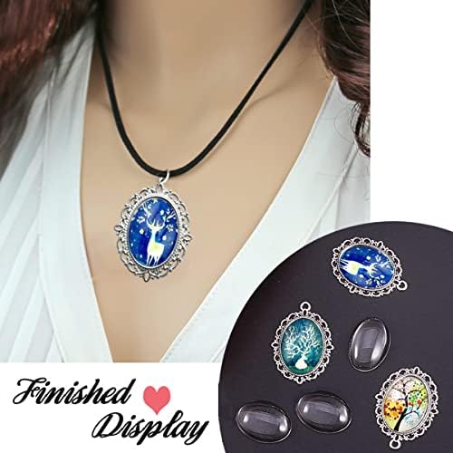 J6QIHANG 45pcs Oval Pendant Trays Kit with Glass Cabochons