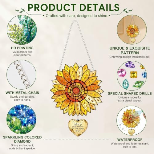 HMZephitiquc Sunflower Hanging Diamond Art Kits for Adults, Sunflower Diamond Painting Suncatchers, 5D Gem Art for Adults, Sun Catchers Indoor Window Crafts for Gift Home Decor