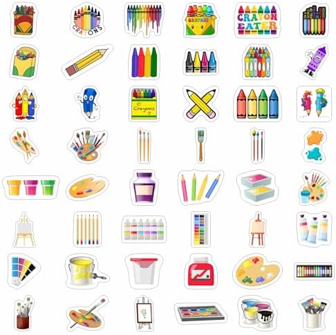 100Pcs Art Stickers, Crayon Stickers, Paint Laptop Decals, Painting Decals - Art Party Supplies, Paint Party Supplies, Gifts for Women & Men