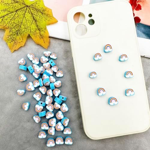 Rainbow Cloud Handmade Polymer Clay Beads, 100pcs Polymer Clay Spacer Beads for Women Jewelry Making DIY Charms Bracelet Necklace Hair Clip Accessories Handmade Craft