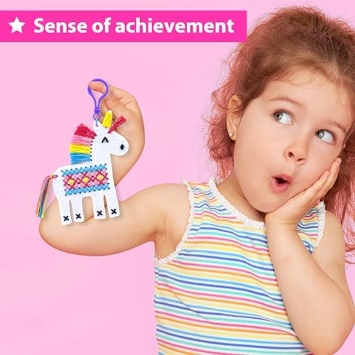 KRAFUN Unicorn Cross Stitch Kit for Kids Age 5+ | 4 Keyrings