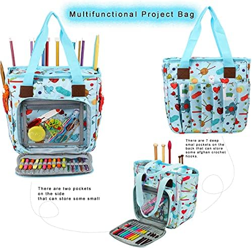 Yarn Knitting Storage Tote-Large Capacity Crochet Organizer Portable Travel Bag with Shoulder Strap Crochet Hooks Case for Unfinished Bulk Project