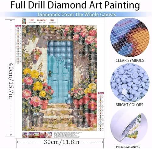Flowers and Door Diamond Art Kits for Adults Diamond Painting Kits12X16in