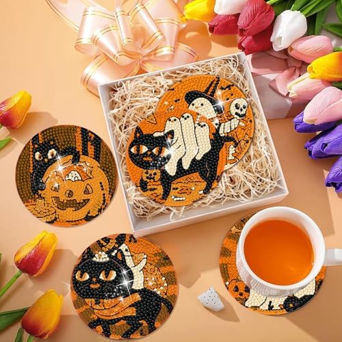 DOTSOPS 8 PCS Halloween Diamond Art Kits for Adults Diamond Art Coasters