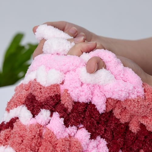 Bulky Chunky Yarn for Hand Knitting Blanket – #10 Jumbo Knitting Yarn, 1 Inch Thick Chenille Jumbo Yarn, No Knots Soft Machine Washable, Super Bulky Yarn 4 Pack for Crochet, Arm Knitting & Crafts