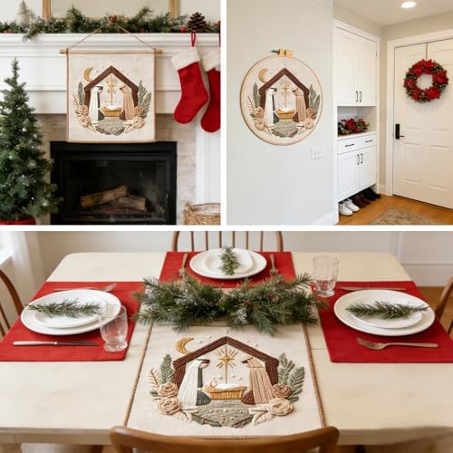 BoAn DIY Nativity Embroidery Kit, Christmas Cross Stitch Kit for Adults