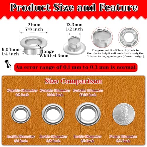 643Pcs Grommet Tool Kit 1/2 Inch(Inside Hole Size) Eyelet Kit with 320Pcs Eyelets Grommets, 320Pcs Washers, and Grommet Eyelet Pliers for Leather/Belt/Shoes/Crafts
