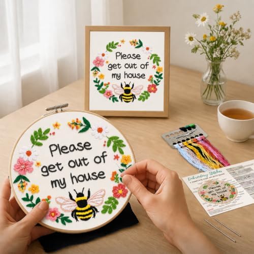 Nuberlic Please Get Out of My House Embroidery Kit, Stitch Craft Set